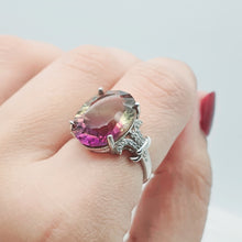 Load image into Gallery viewer, Natural Large Bi-Color Tourmaline Ring, Sterling Silver