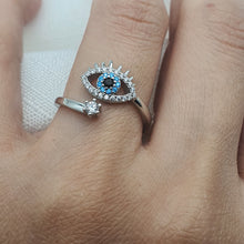Load image into Gallery viewer, Evil eye Icon Adujstable Ring, Sterling Silver