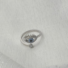 Load image into Gallery viewer, Evil eye Icon Adujstable Ring, Sterling Silver