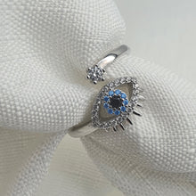 Load image into Gallery viewer, Evil eye Icon Adujstable Ring, Sterling Silver
