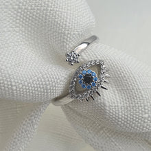 Load image into Gallery viewer, Evil eye Icon Adujstable Ring, Sterling Silver