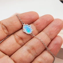 Load image into Gallery viewer, Created Blue Opal Hamsa Hand Bracelet, Sterling Silvet