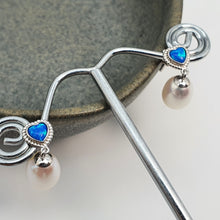 Load image into Gallery viewer, Created Blue Opal & Pearl Earring, Sterling Silver