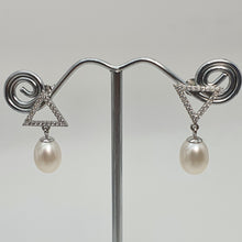 Load image into Gallery viewer, Modern Design Freshwater Pearl Stud Earrings, Sterling Silver