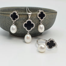 Load image into Gallery viewer, Freshwater Cultured Drop Pearl & Agate Clover Set, Sterling Silver