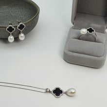 Load image into Gallery viewer, Freshwater Cultured Drop Pearl & Agate Clover Set, Sterling Silver