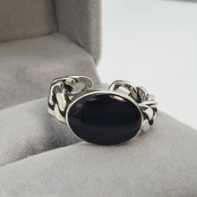 Load image into Gallery viewer, Large Oval Black Onyx Open Ring, Sterling Silver