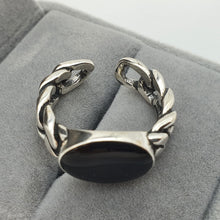 Load image into Gallery viewer, Large Oval Black Onyx Open Ring, Sterling Silver