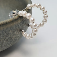 Load image into Gallery viewer, Bead Pearl Hoop Earrings, Sterling Silver
