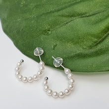 Load image into Gallery viewer, Bead Pearl Hoop Earrings, Sterling Silver