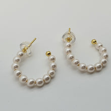 Load image into Gallery viewer, Bead Pearl Hoop Earrings, Sterling Silver