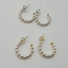 Load image into Gallery viewer, Bead Pearl Hoop Earrings, Sterling Silver