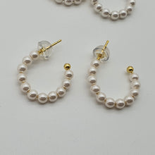 Load image into Gallery viewer, Bead Pearl Hoop Earrings, Sterling Silver