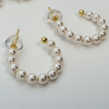 Load image into Gallery viewer, Bead Pearl Hoop Earrings, Sterling Silver