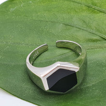 Load image into Gallery viewer, Large Hexagon Black Onyx Open Ring, Sterling Silver