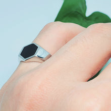 Load image into Gallery viewer, Large Hexagon Black Onyx Open Ring, Sterling Silver