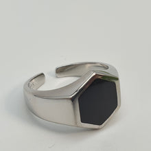 Load image into Gallery viewer, Large Hexagon Black Onyx Open Ring, Sterling Silver