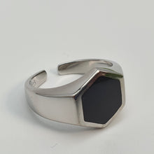 Load image into Gallery viewer, Large Hexagon Black Onyx Open Ring, Sterling Silver