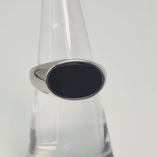 Load image into Gallery viewer, Black Oval Onyx Open Ring, Sterling Silver, Amispearl
