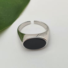 Load image into Gallery viewer, Black Oval Onyx Open Ring, Sterling Silver, Amispearl