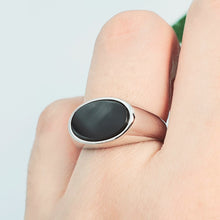Load image into Gallery viewer, Black Oval Onyx Open Ring, Sterling Silver, Amispearl jewellery