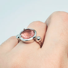 Load image into Gallery viewer, Large Round Pink Quartz Ring, Sterling Silver