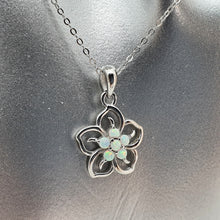 Load image into Gallery viewer, White Created Opal Floral Necklace, Sterling Silver