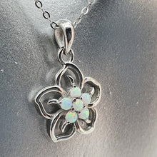 Load image into Gallery viewer, White Created Opal Floral Necklace, Sterling Silver