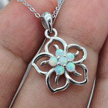 Load image into Gallery viewer, White Created Opal Floral Necklace, Sterling Silver