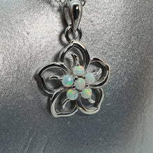 Load image into Gallery viewer, White Created Opal Floral Necklace, Sterling Silver