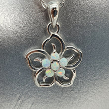 Load image into Gallery viewer, White Created Opal Floral Necklace, Sterling Silver