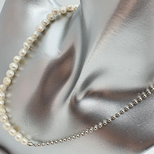Load image into Gallery viewer, Half Pearl and Ball Chain Necklace, Sterling Silver