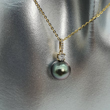 Load image into Gallery viewer, Tahitian (Black) Pearl & Diamonds Pendant, 18k Yellow Gold
