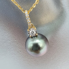 Load image into Gallery viewer, Tahitian (Black) Pearl & Diamonds Pendant, 18k Yellow Gold
