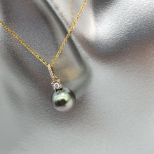 Load image into Gallery viewer, Tahitian (Black) Pearl & Diamonds Pendant, 18k Yellow Gold