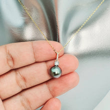 Load image into Gallery viewer, Tahitian (Black) Pearl & Diamonds Pendant, 18k Yellow Gold