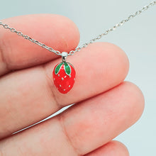 Load image into Gallery viewer, Red 3D Strawberry Necklace, Sterling Silver