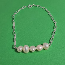 Load image into Gallery viewer, Freshwater Pearl and O Chain Bracelet, Sterling Silver