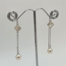 Load image into Gallery viewer, Clover Mother of Pearl & Freshwater Pearl Earrings, Sterling Silver
