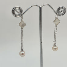 Load image into Gallery viewer, Clover Mother of Pearl & Freshwater Pearl Earrings, Sterling Silver
