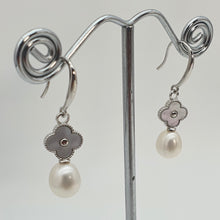 Load image into Gallery viewer, Floral Design & Freshwater Pearl Earrings, Sterling Silver