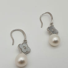 Load image into Gallery viewer, Floral Design & Freshwater Pearl Earrings, Sterling Silver