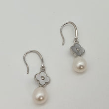 Load image into Gallery viewer, Floral Design & Freshwater Pearl Earrings, Sterling Silver