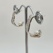 Load image into Gallery viewer, Half Moon Hoops Freshwater Earrings, Sterling Silver