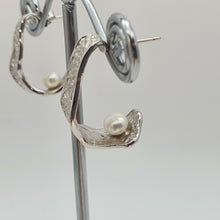 Load image into Gallery viewer, Half Moon Hoops Freshwater Earrings, Sterling Silver
