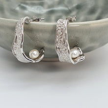 Load image into Gallery viewer, Half Moon Hoops Freshwater Earrings, Sterling Silver