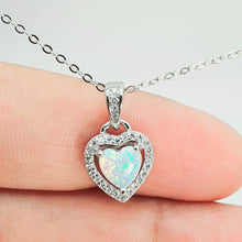 Load image into Gallery viewer, White Created Opal Heart Necklace, Sterling Silver