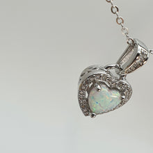 Load image into Gallery viewer, White Created Opal Heart Necklace, Sterling Silver
