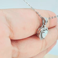 Load image into Gallery viewer, White Created Opal Heart Necklace, Sterling Silver