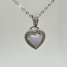 Load image into Gallery viewer, White Created Opal Heart Necklace, Sterling Silver
